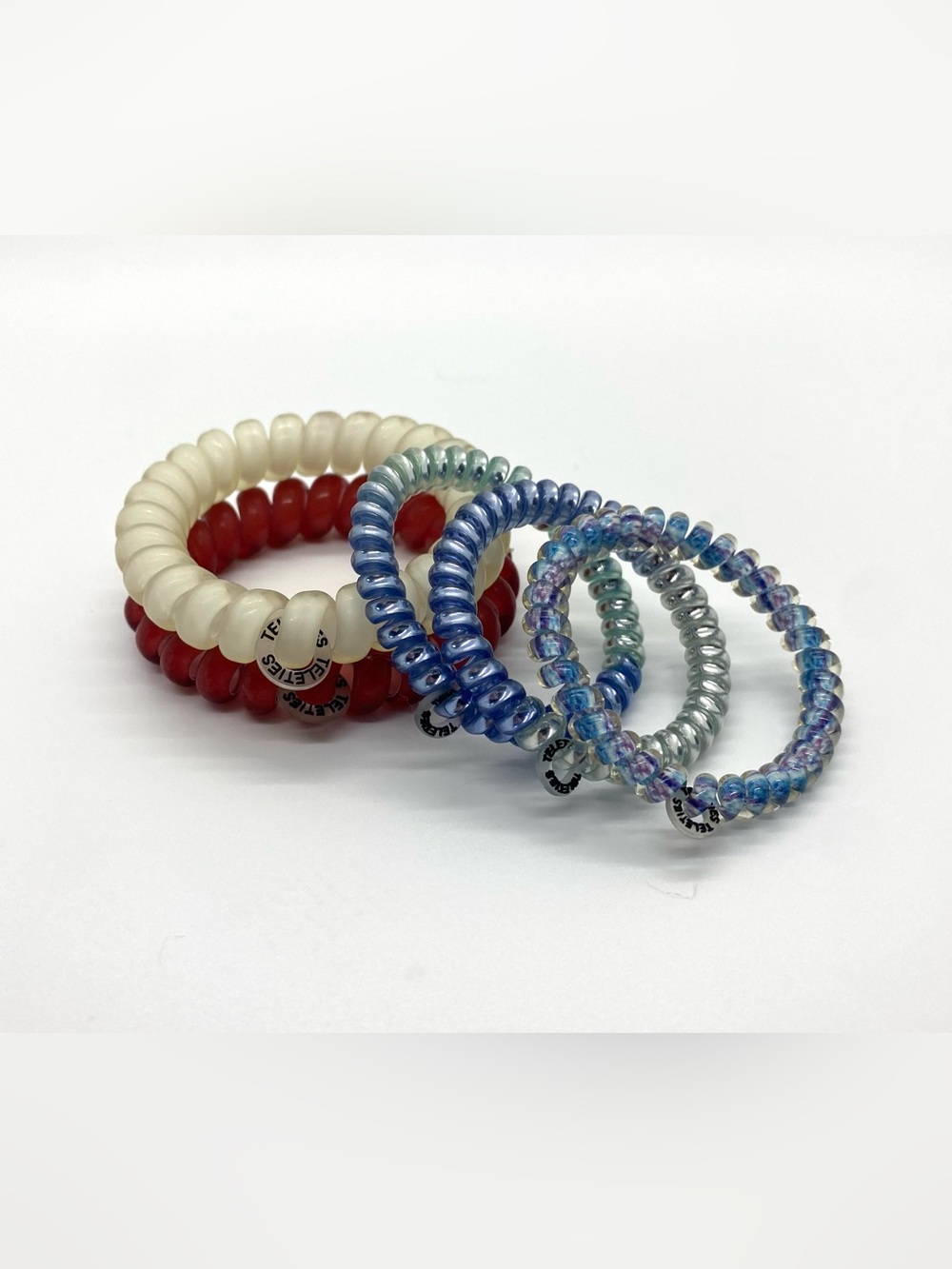 Teleties Spiral Coil Hair Ties Red White Blue Boho Fall Preppy Coastal Cowgirl